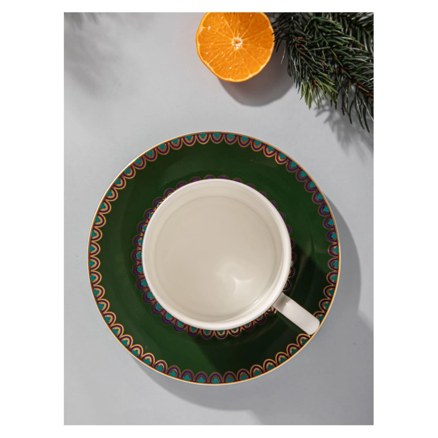 Чашка чайная с блюдцем Mix&Match Home Волшебный Дракон, фарфор, зеленая