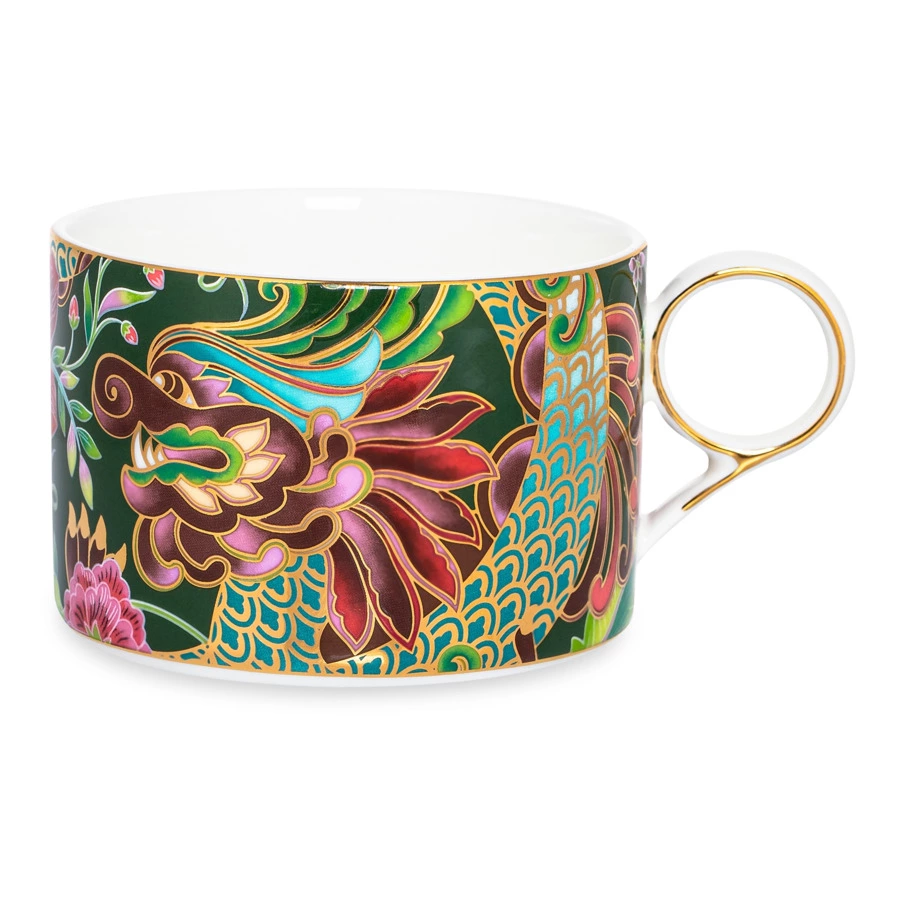 Чашка чайная с блюдцем Mix&Match Home Волшебный Дракон, фарфор, зеленая