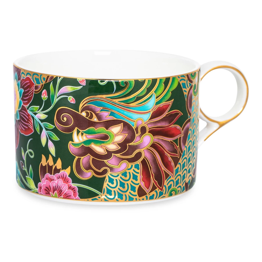 Чашка чайная с блюдцем Mix&Match Home Волшебный Дракон, фарфор, зеленая