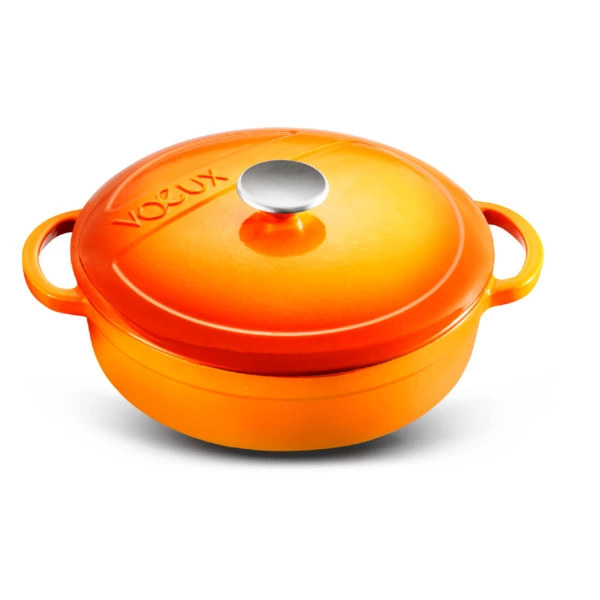 Кастрюля с крышкой низкая Voeux Amusant d28 см, 4,2 л, чугун, оранжевая
