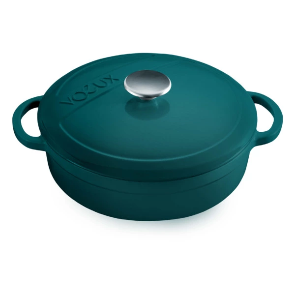 Кастрюля с крышкой низкая Voeux Profond d28 см, 4,2 л, чугун,  бирюзовая