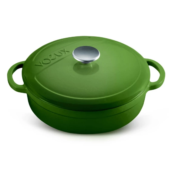 Кастрюля с крышкой низкая Voeux Foret d28 см, 4,2 л, чугун,  зеленая
