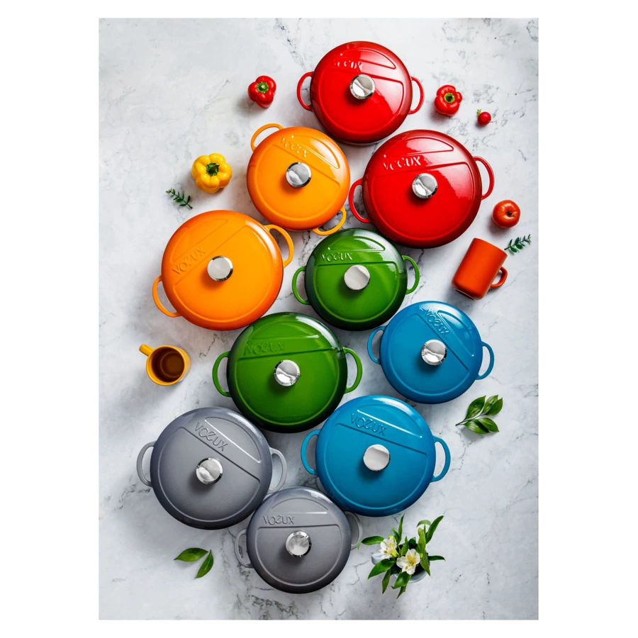 Кастрюля с крышкой низкая Voeux Foret d28 см, 4,2 л, чугун,  зеленая