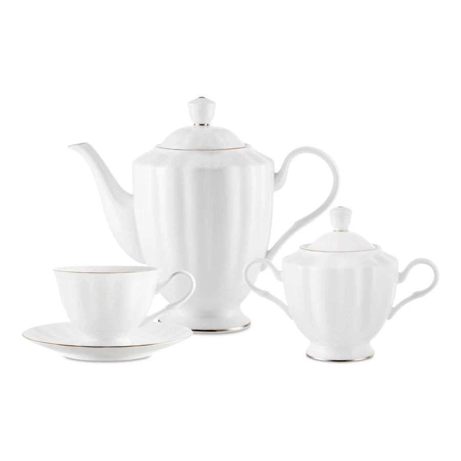 Сервиз чайный ИФЗ Нега Платиновая лента 6 персон 14 предметов, фарфор костяной