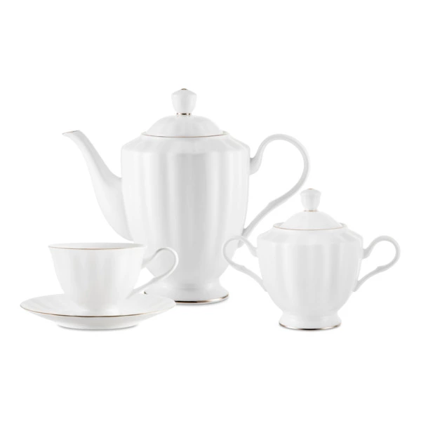 Сервиз чайный ИФЗ Нега Платиновая лента 6 персон 14 предметов, фарфор костяной