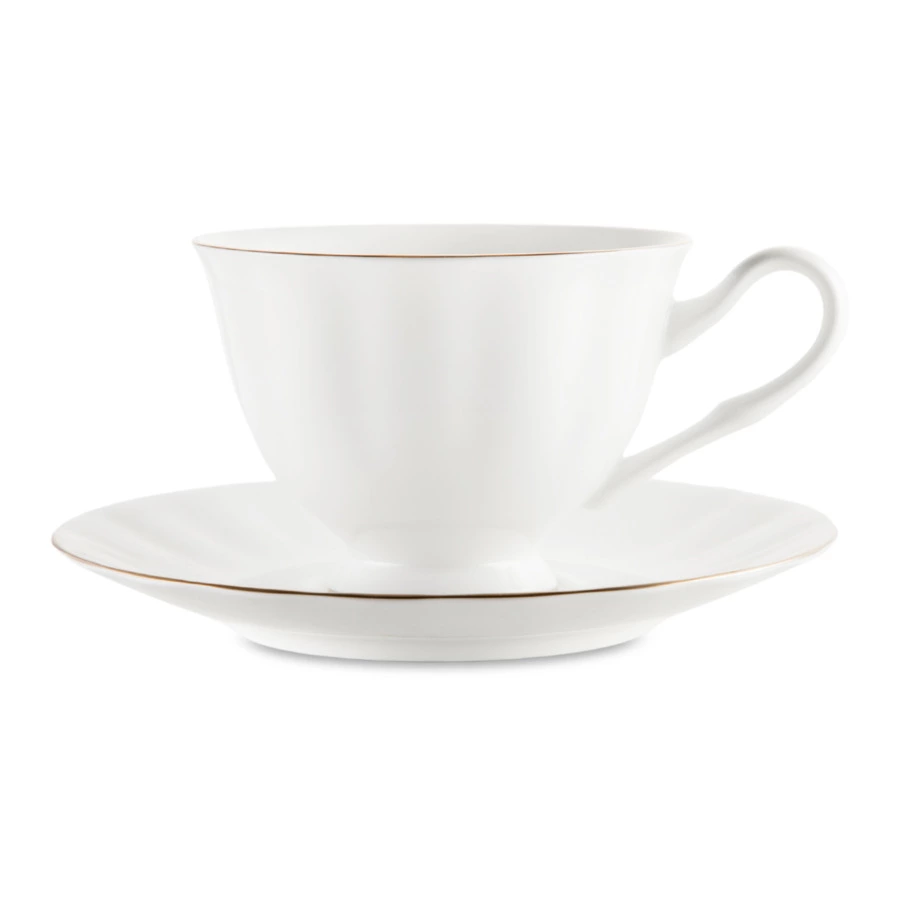 Сервиз чайный ИФЗ Нега Платиновая лента 6 персон 14 предметов, фарфор костяной