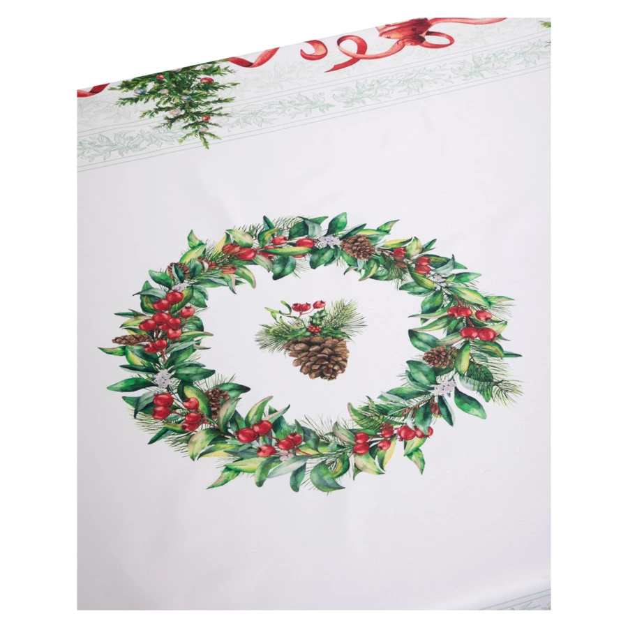 Скатерть прямоугольная Mix&Match Home Елочка 168х450 см, хлопок, белая с принтом