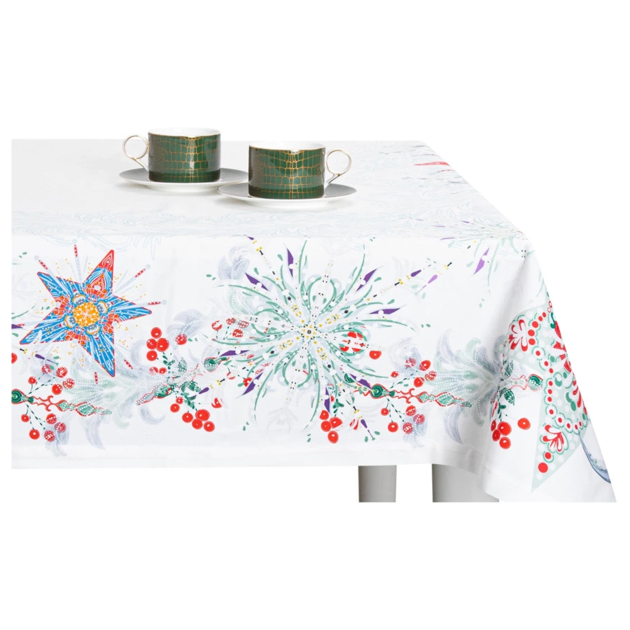 Скатерть прямоугольная Mix&Match Home Счастливая звезда 168х250 см, хлопок, белая с принтом