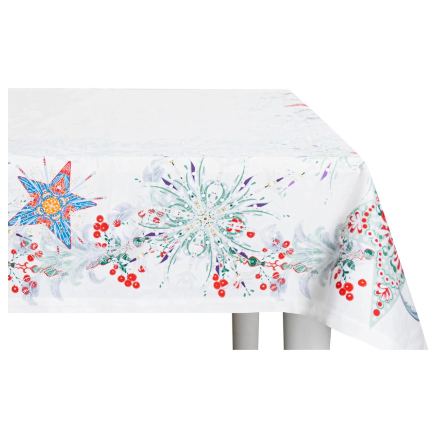 Скатерть прямоугольная Mix&Match Home Счастливая звезда 168х350 см, хлопок, белая с принтом