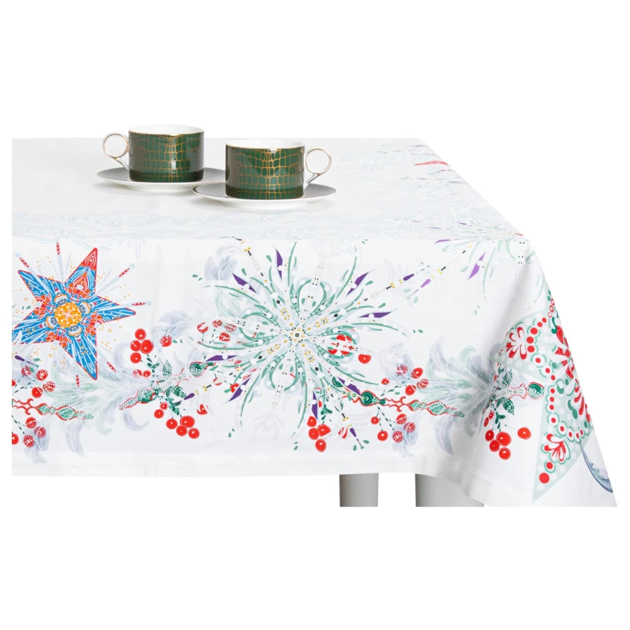 Скатерть прямоугольная Mix&Match Home Счастливая звезда 168х350 см, хлопок, белая с принтом