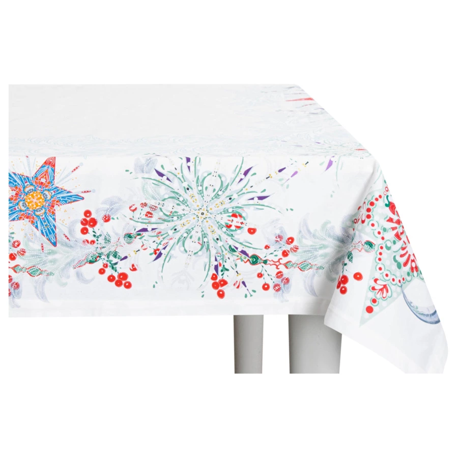 Скатерть прямоугольная Mix&Match Home Счастливая звезда 168х450 см, хлопок, белая с принтом