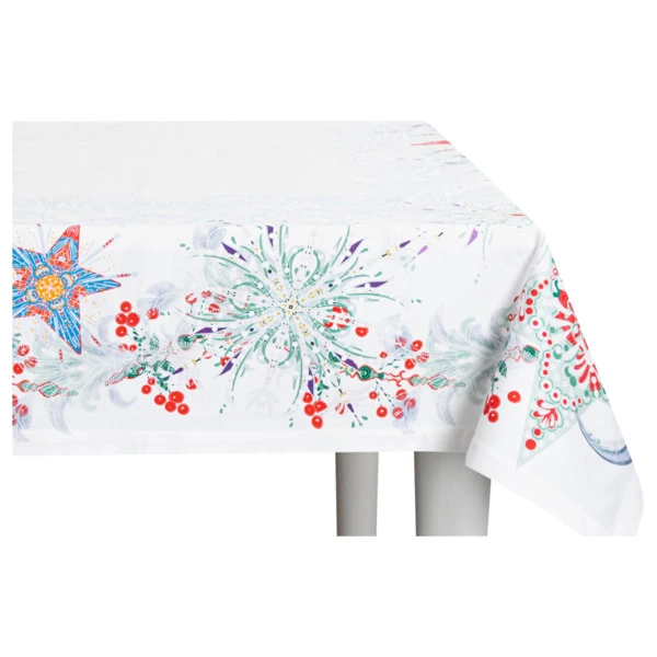 Скатерть прямоугольная Mix&Match Home Счастливая звезда 168х450 см, хлопок, белая с принтом