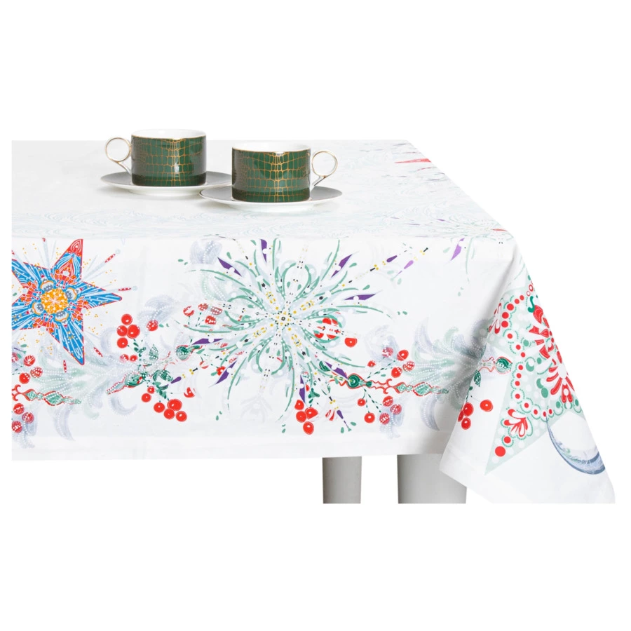 Скатерть прямоугольная Mix&Match Home Счастливая звезда 168х450 см, хлопок, белая с принтом