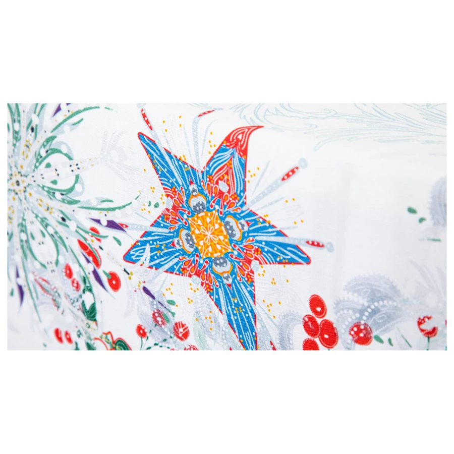 Скатерть прямоугольная Mix&Match Home Счастливая звезда 168х450 см, хлопок, белая с принтом