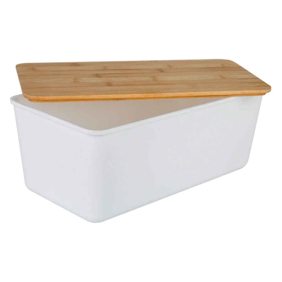 Хлебница с бамбуковой крышкой Axentia 34х13,5х18 см 8,2 л, пластик, белая