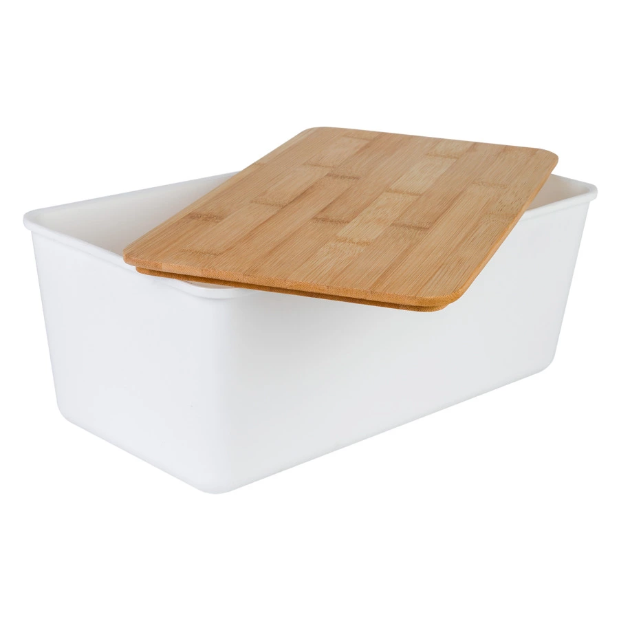 Хлебница с бамбуковой крышкой Axentia 34х13,5х18 см 8,2 л, пластик, белая