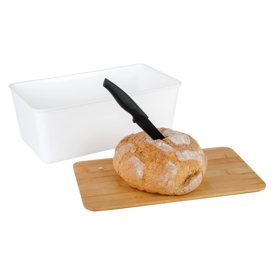 Хлебница с бамбуковой крышкой Axentia 34х13,5х18 см 8,2 л, пластик, белая