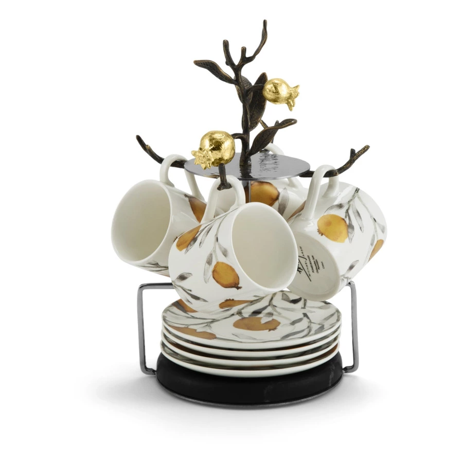 Набор кружек с блюдцами на подставке Michael Aram Гранат 8 предметов h24 см, фарфор