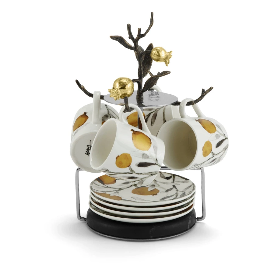 Набор кружек с блюдцами на подставке Michael Aram Гранат 8 предметов h24 см, фарфор