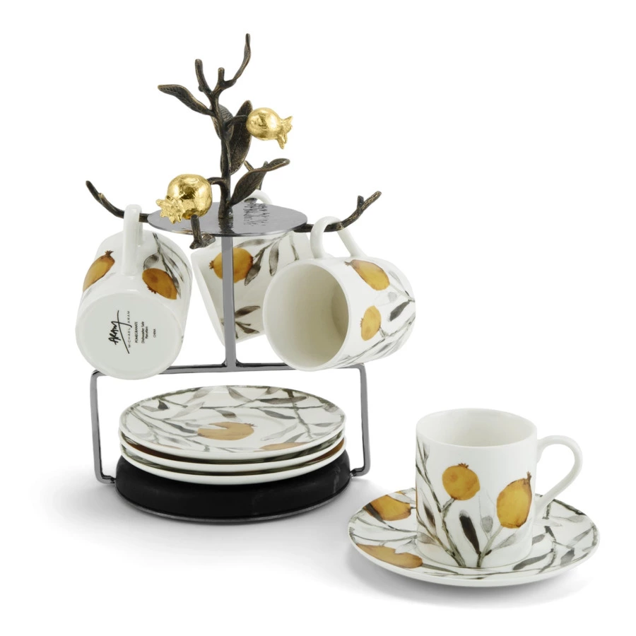 Набор кружек с блюдцами на подставке Michael Aram Гранат 8 предметов h24 см, фарфор