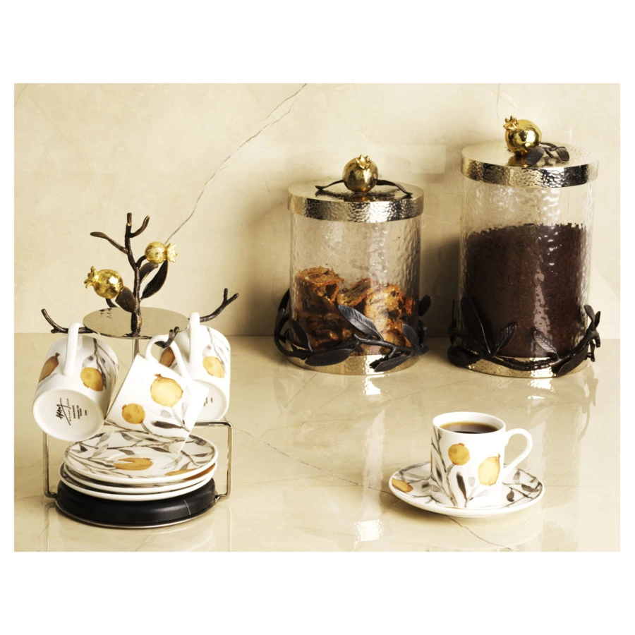 Набор кружек с блюдцами на подставке Michael Aram Гранат 8 предметов h24 см, фарфор