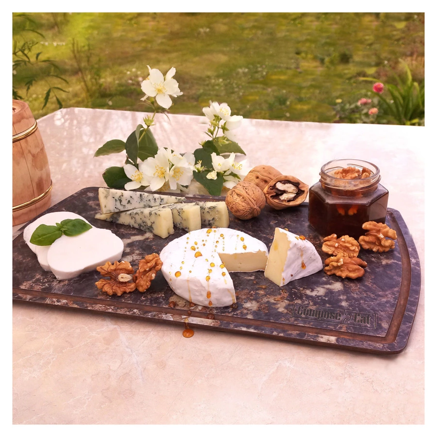 Доска для сервировки с желобом  ComposeEat Fashion 37х21 см, композит, мрамор имперадор