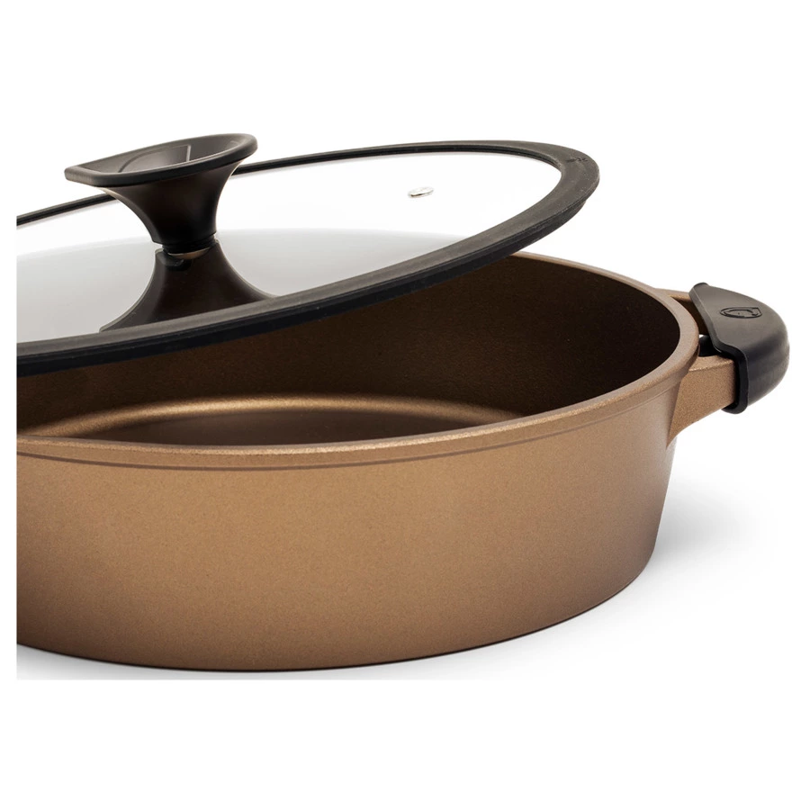 Сотейник для индукции с ручками Luchetti 28 см, алюминий литой, золотой, п/к