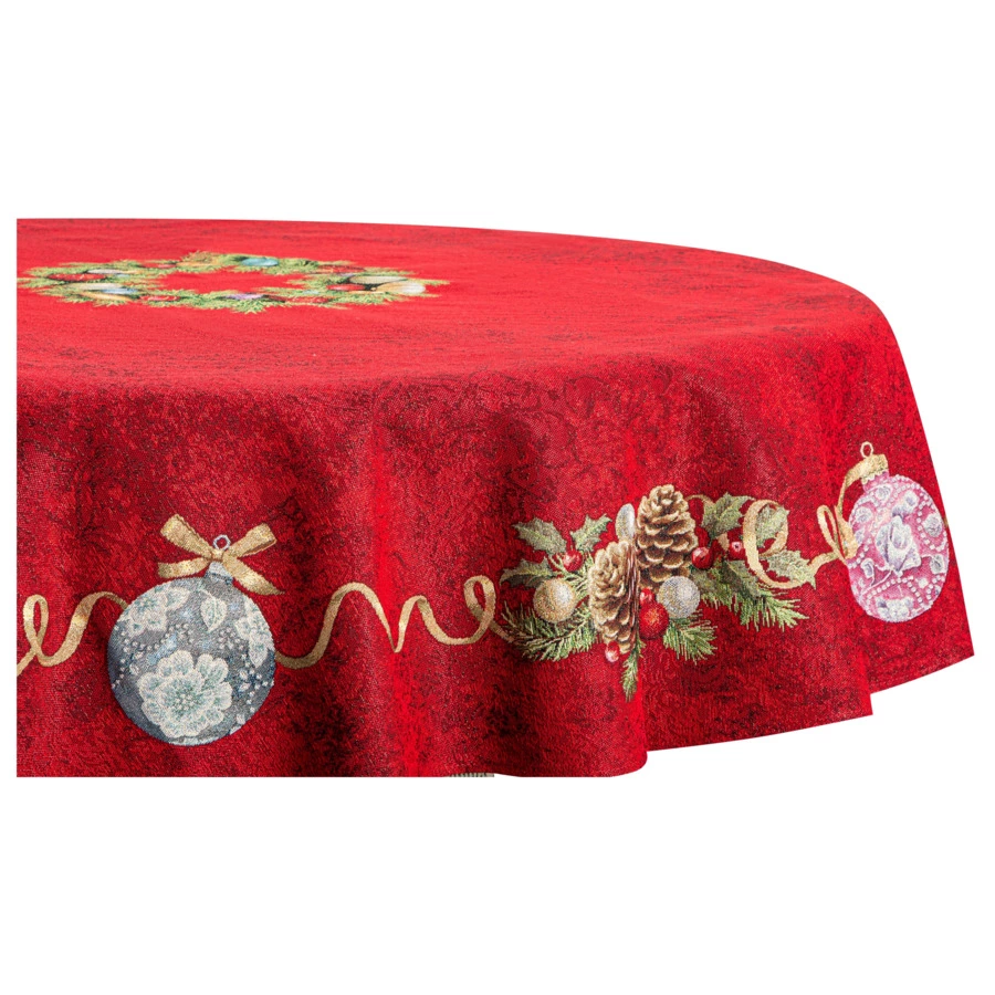Скатерть круглая Mix&Match Home Красный Бархат 160 см, гобелен, красная