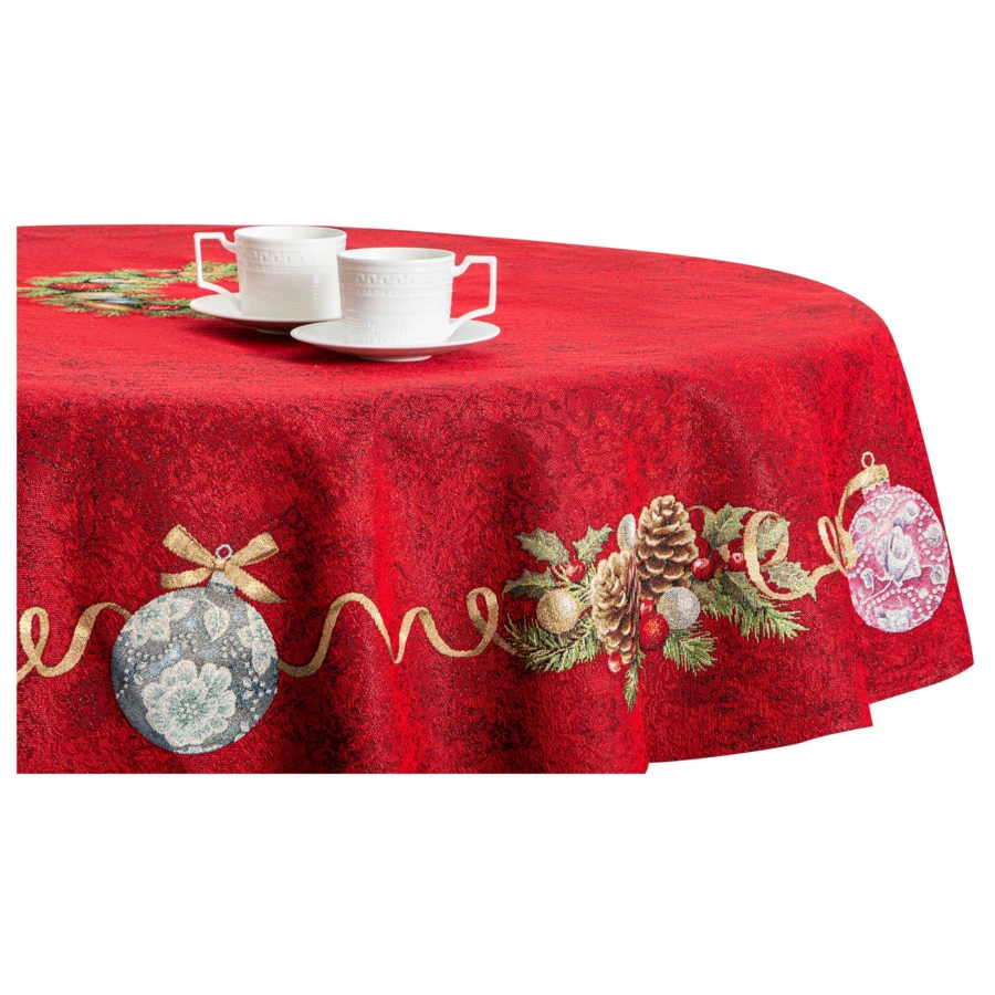 Скатерть круглая Mix&Match Home Красный Бархат 160 см, гобелен, красная