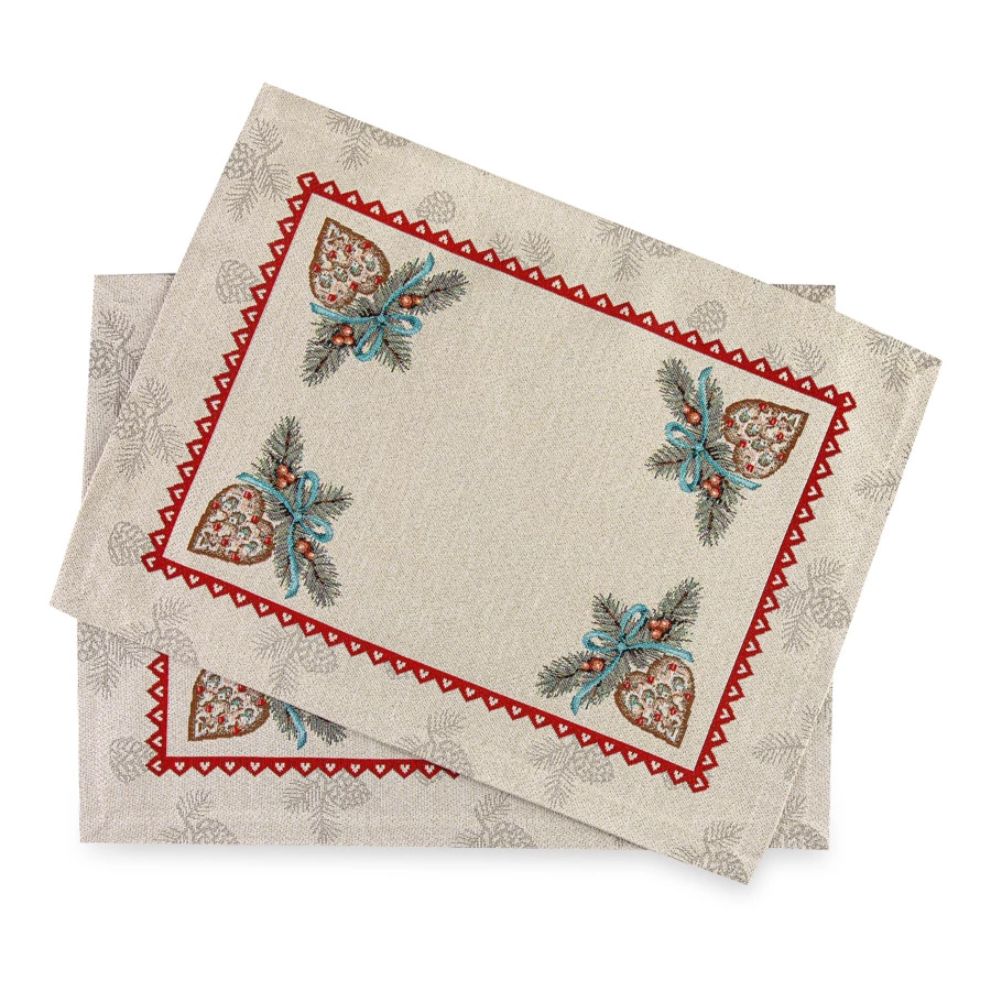 Набор салфеток подстановочных Mix&Match Home Рождественский Венок 35х45 см, 2 шт, гобелен, бежевый