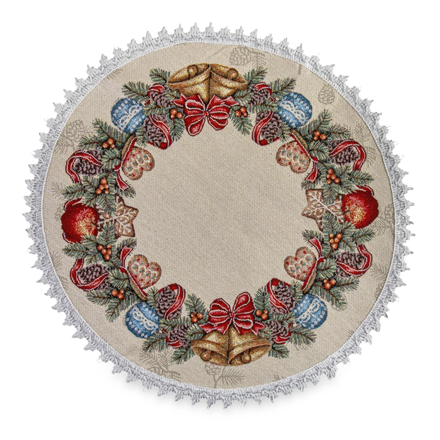 Салфетка сервировочная Mix&Match Home Рождественский Венок 45 см, гобелен, бежевая