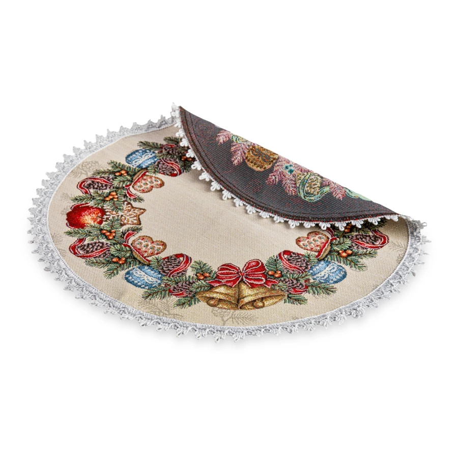 Салфетка сервировочная Mix&Match Home Рождественский Венок 45 см, гобелен, бежевая