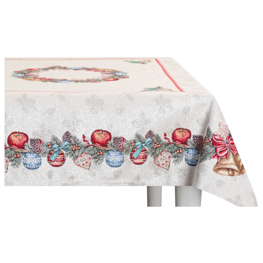 Скатерть прямоугольная Mix&Match Home Рождественский Венок 140х280 см , гобелен, бежевая