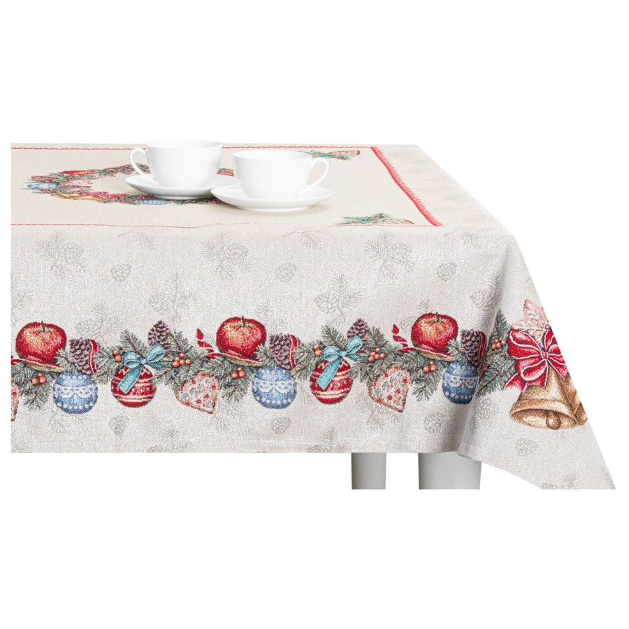 Скатерть прямоугольная Mix&Match Home Рождественский Венок 140х280 см , гобелен, бежевая