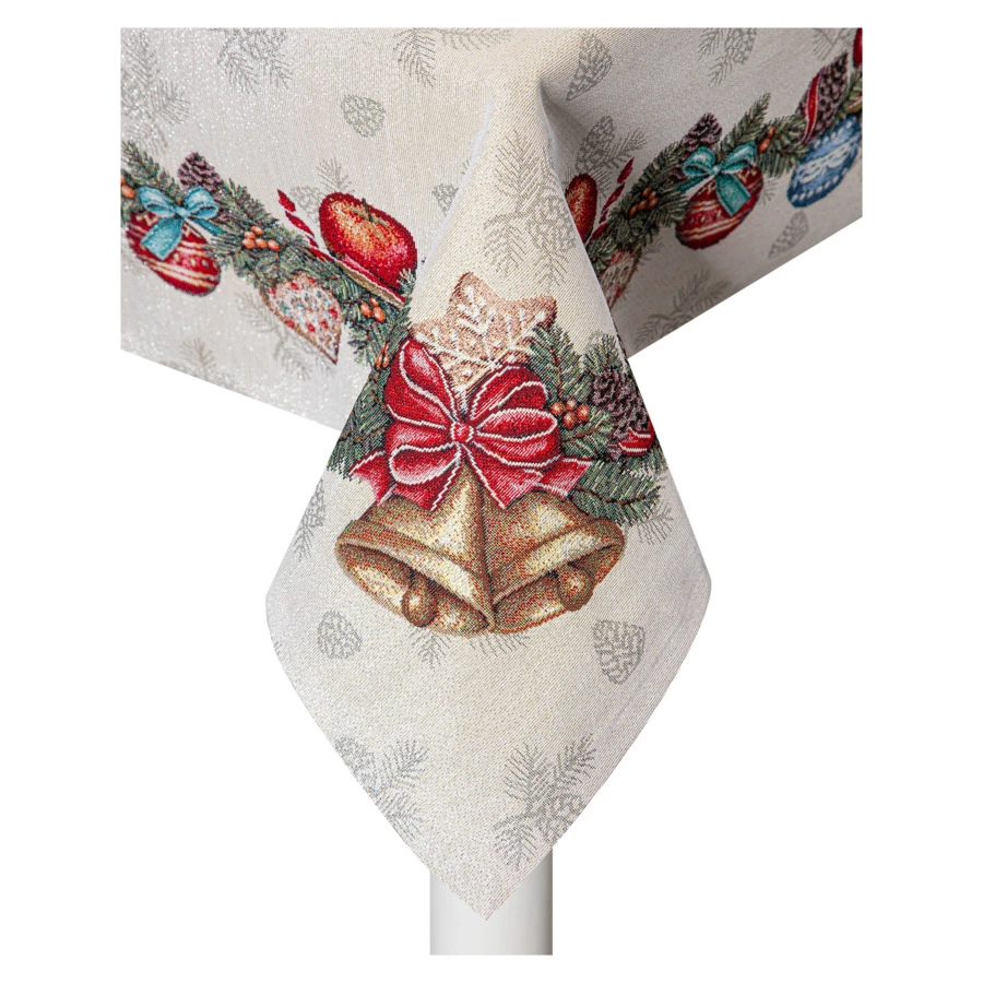 Скатерть прямоугольная Mix&Match Home Рождественский Венок 140х280 см , гобелен, бежевая