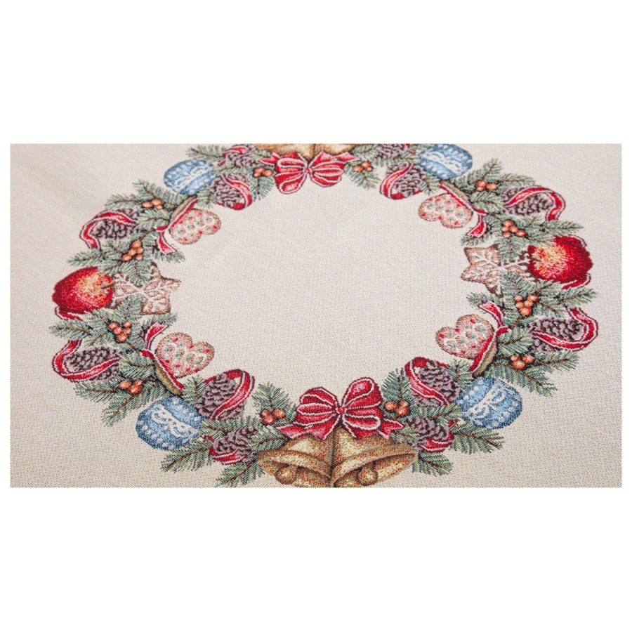 Скатерть прямоугольная Mix&Match Home Рождественский Венок 140х280 см , гобелен, бежевая