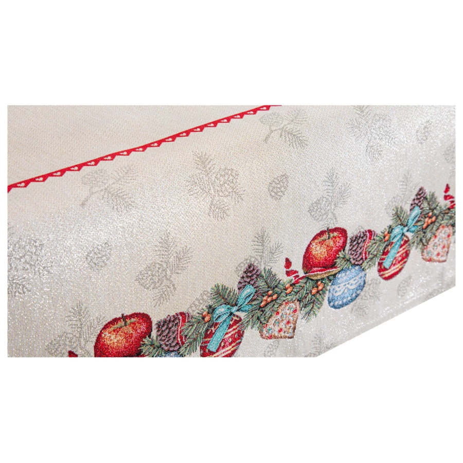 Скатерть прямоугольная Mix&Match Home Рождественский Венок 140х280 см , гобелен, бежевая