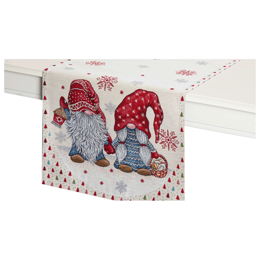 Дорожка для стола Mix&Match Home Рождественские гномы 44х140 см, гобелен, бежевая