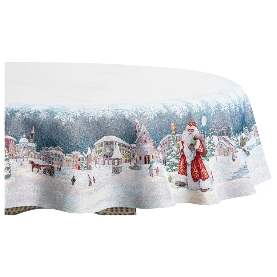 Скатерть круглая Mix&Match Home Дедушка Мороз 165 см, гобелен, синяя