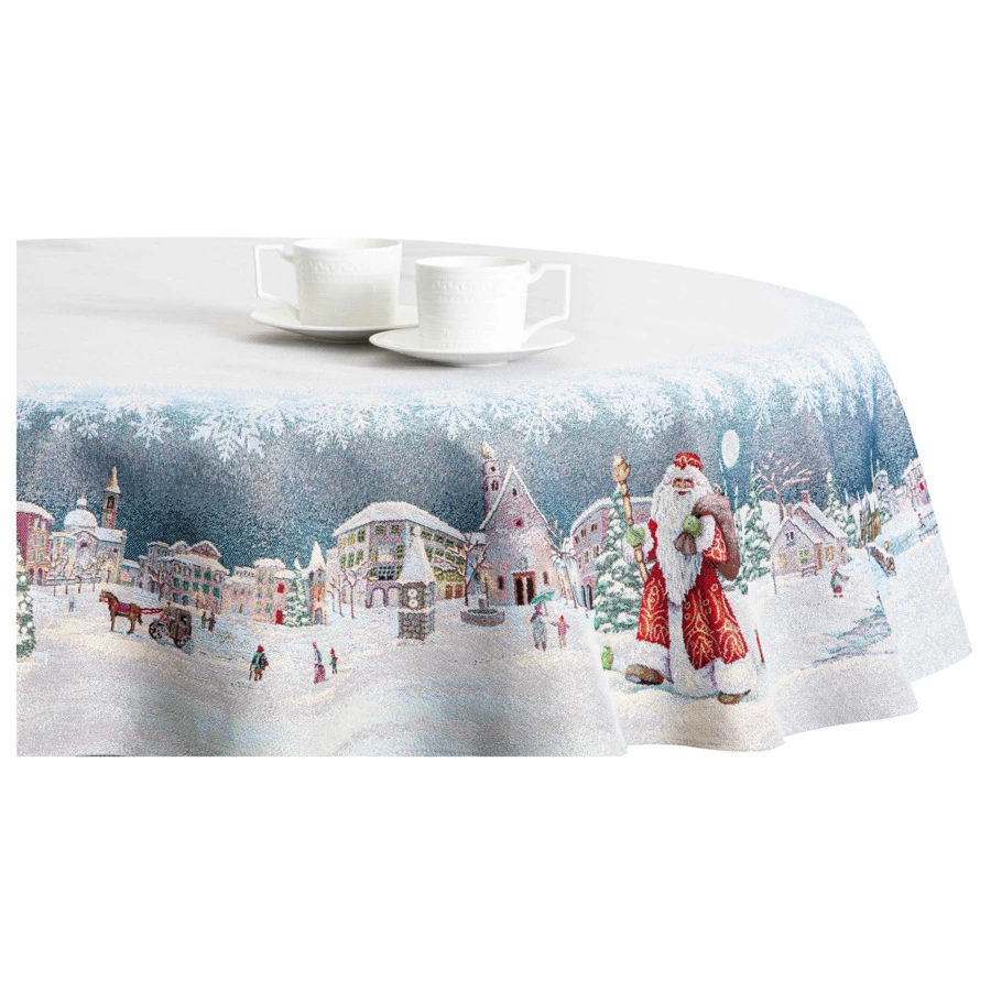 Скатерть круглая Mix&Match Home Дедушка Мороз 165 см, гобелен, синяя