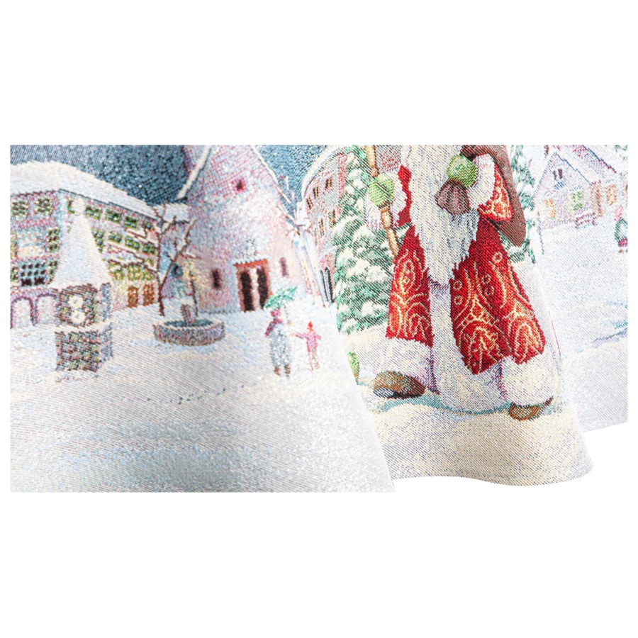 Скатерть круглая Mix&Match Home Дедушка Мороз 165 см, гобелен, синяя