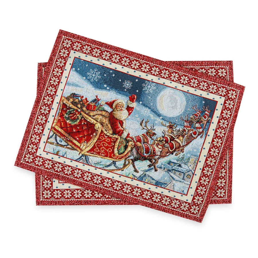 Набор салфеток подстановочных Mix&Match Home Новогодний гость 32х43 см, 2 шт, гобелен, красный