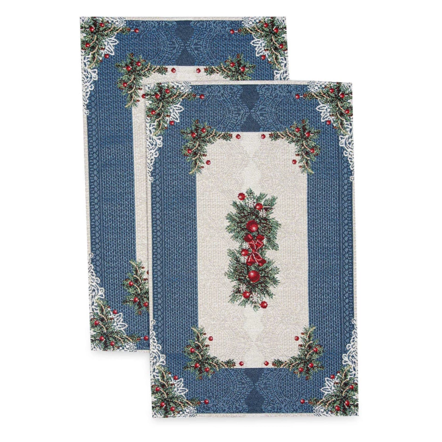 Набор салфеток подстановочных Mix&Match Home Снежинки 35х50 см, 2 шт, гобелен, синий