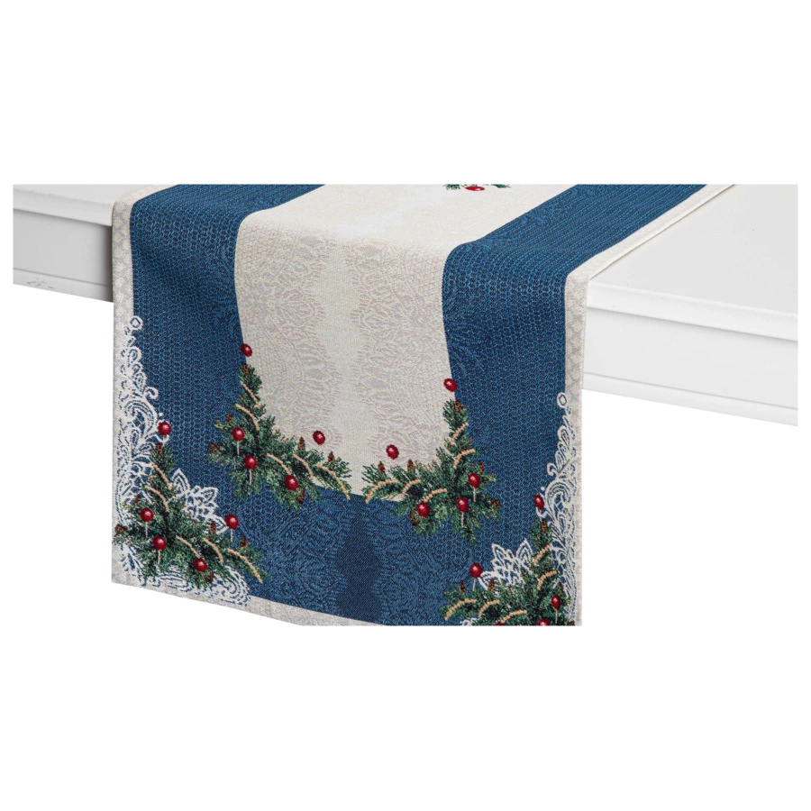 Дорожка для стола Mix&Match Home Снежинки 140х44 см, гобелен, синяя