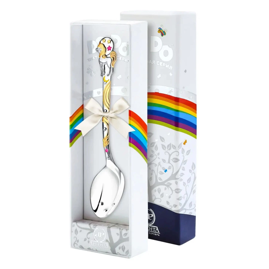 Ложка детская в футляре АргентА Do Do Единорог 14,15 г, серебро 925, розовая эмаль
