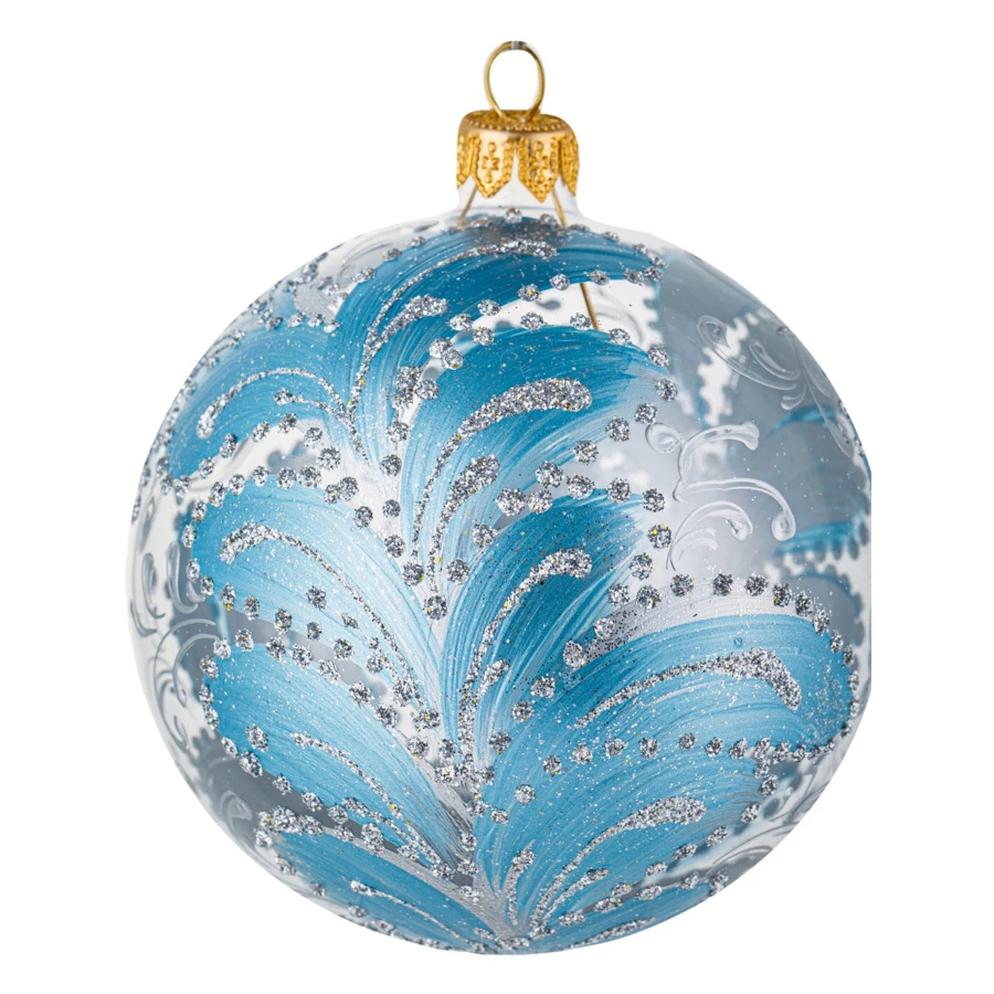 Игрушка елочная шар Bartosh Каменный узор 10 см, стекло, голубой, п/к