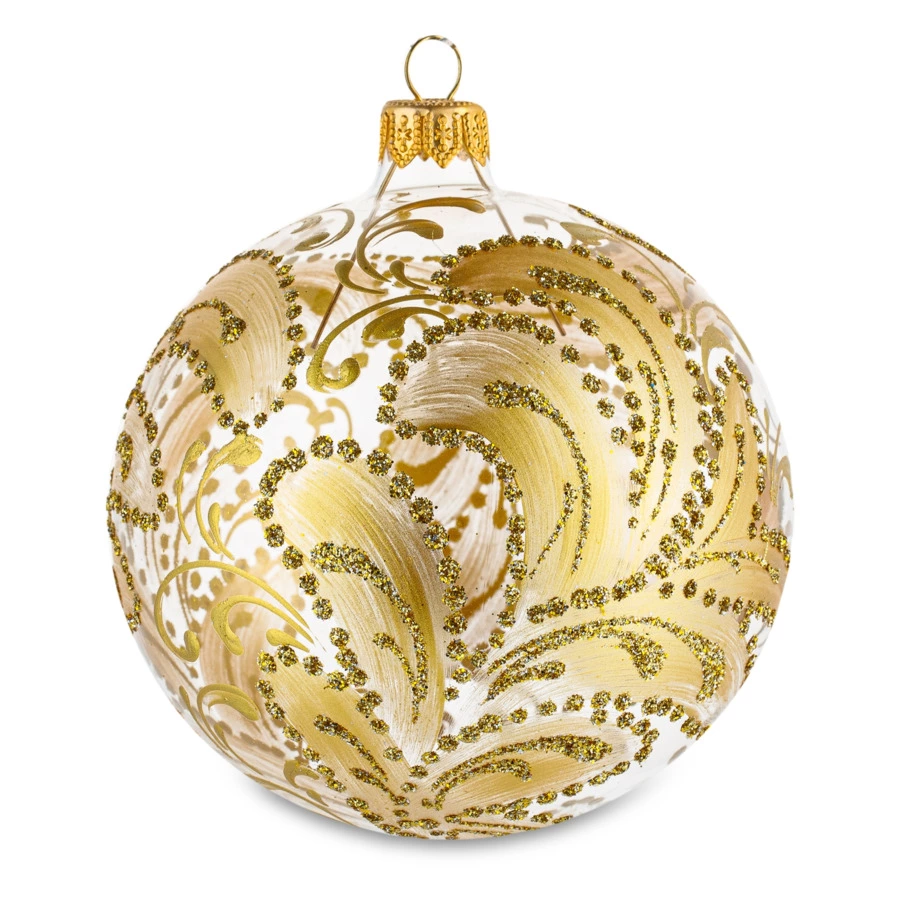 Игрушка елочная шар Bartosh Каменный узор 10 см, стекло, золотой, п/к