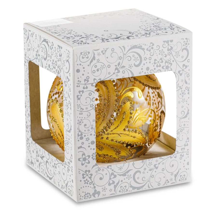 Игрушка елочная шар Bartosh Каменный узор 10 см, стекло, золотой, п/к