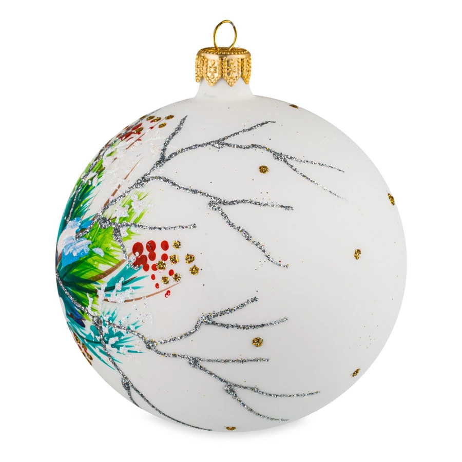 Игрушка елочная шар Bartosh Беловежская пуща, Синица 10 см, стекло, п/к