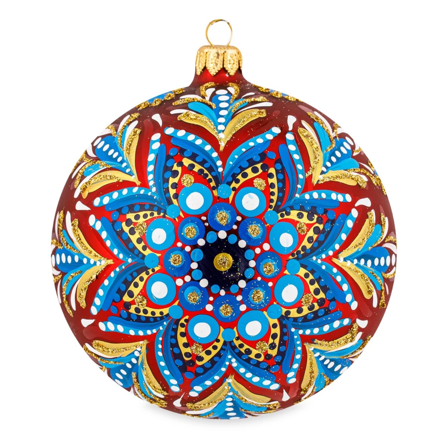 Игрушка елочная шар Bartosh Точки, Снежинка №5 12 см, стекло,п/к